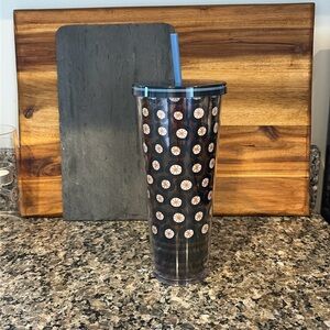 Starbucks Venti Black White Yellow Floral Black Stripe Cold Cup Tumbler 24 Oz.